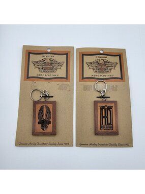 Vintage Harley Davidson Keychain lot of 2 Wood USA Made HD Logo & Eagle